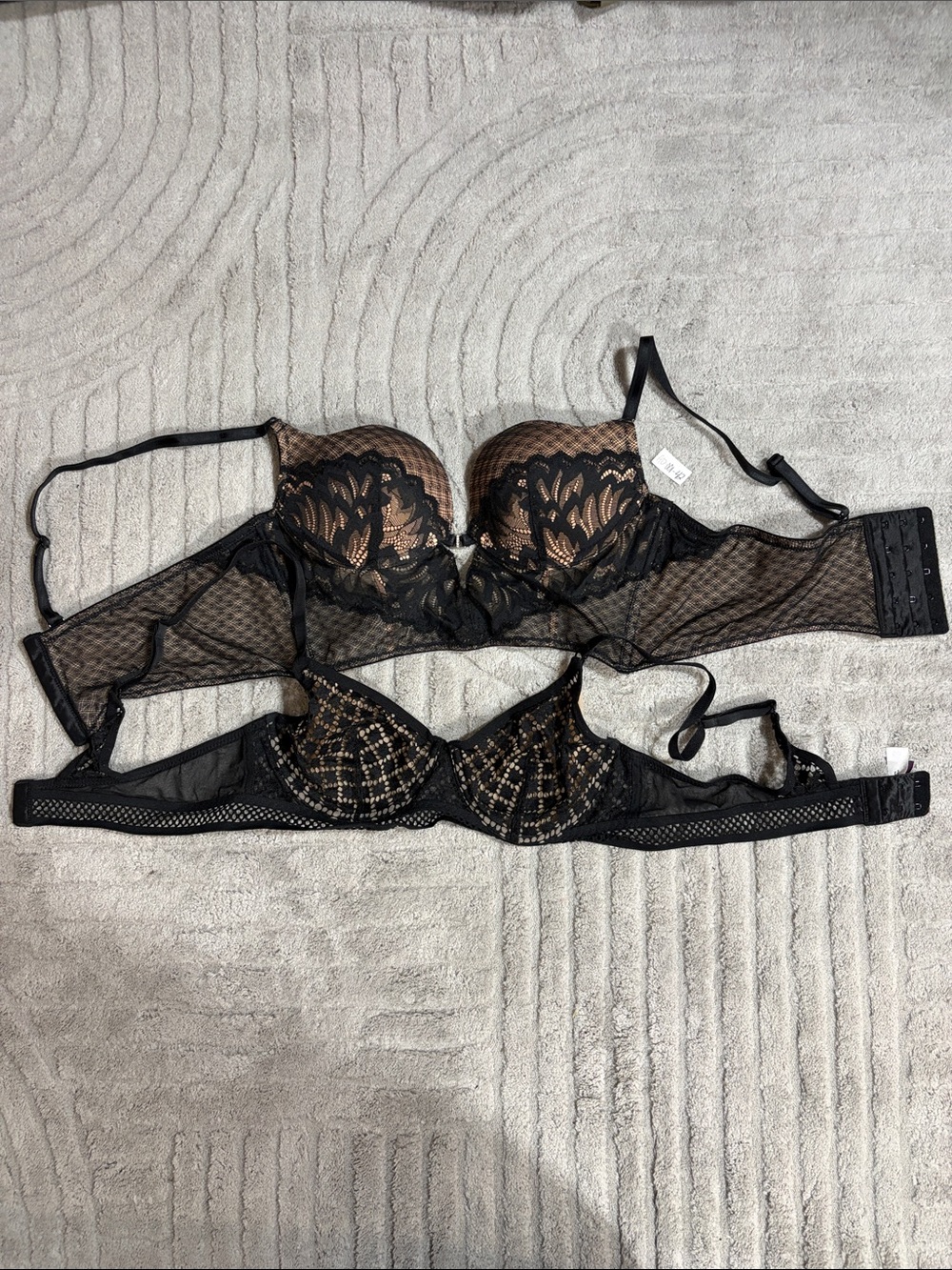 2 black and nude Adore Me bras 36B
